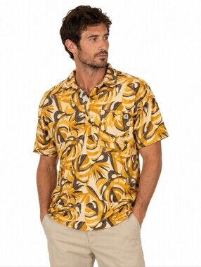 Howler Brothers Plusherman Terry Polo Monstera Mash Citron Gold Yellow Men's XL